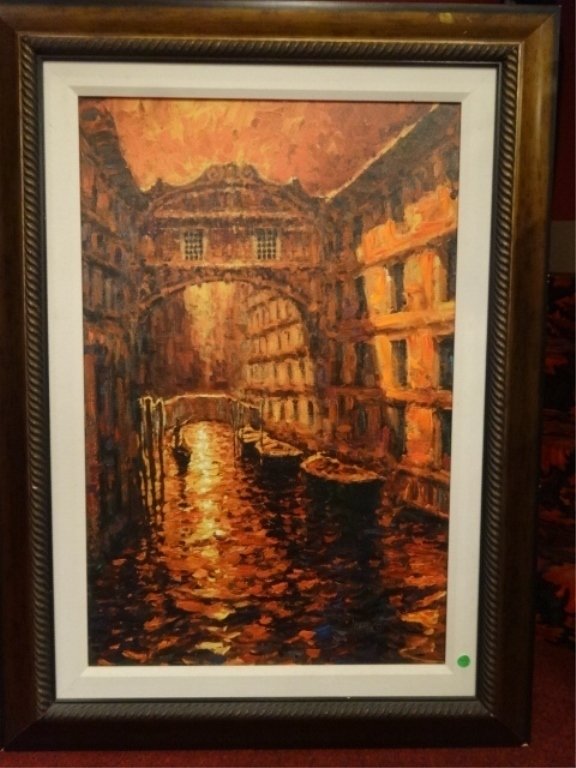 MARKO MAVROVICH ENHANCED GICLEE ON CANVAS, VENICE CANAL: MARKO MAVROVICH ENHANCED GICLEE ON CANVAS, VENICE CANAL SCENE, SIGNED MARKO IN GOLD INK LOWER RIGHT, FRAMED SIZE 48.5" X 31.5" SKU543.01