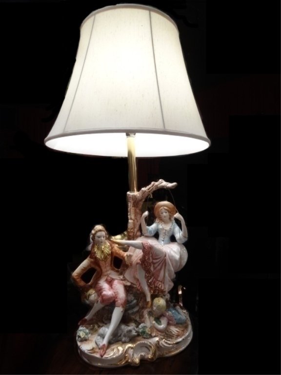 LARGE CAPODIMONTE PORCELAIN LAMP, COURTING COUPLE, WITH (1 of 10)