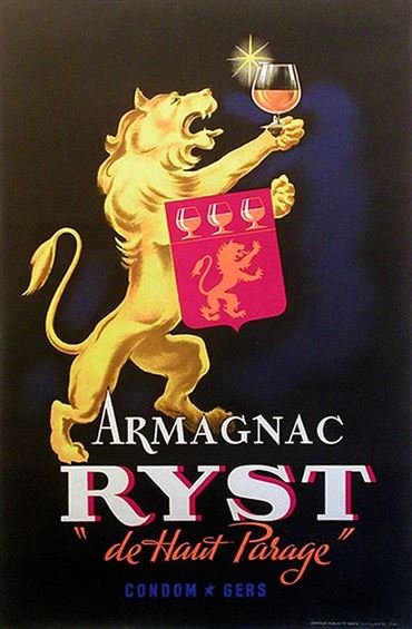 HUGE VINTAGE FRENCH ARMAGNAC RYST LITHOGRAPH (1 of 10)