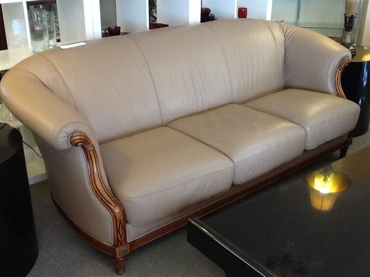 CONTEMPORARY LEATHER SOFA, NEOCLASSICAL CARVED WOOD (1 of 8)
