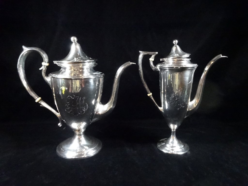 2 PC STERLING SILVER COFFEE POT & TEA POT, MONOGRAMMED, (1 of 9)