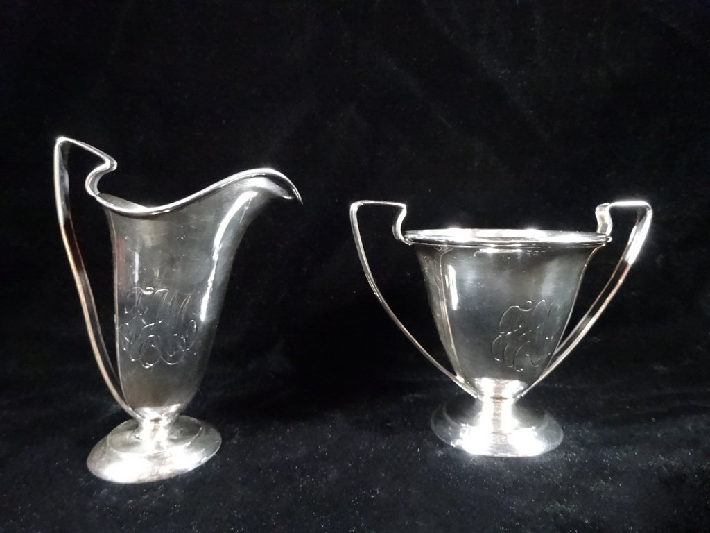2 PC STERLING SILVER CREAMER & SUGAR, MONOGRAMMED, (1 of 5)