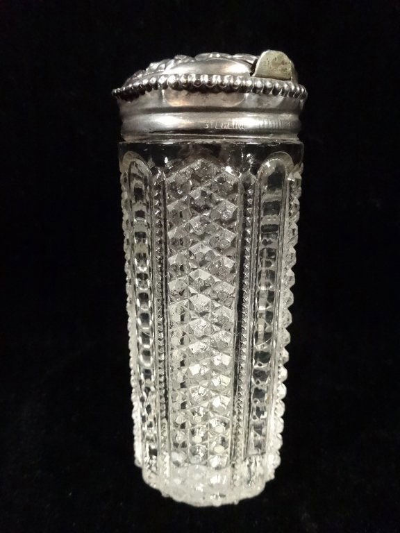 STERLING SILVER LID CRYSTAL POWDER JAR, APPROX 3.75"H (1 of 6)