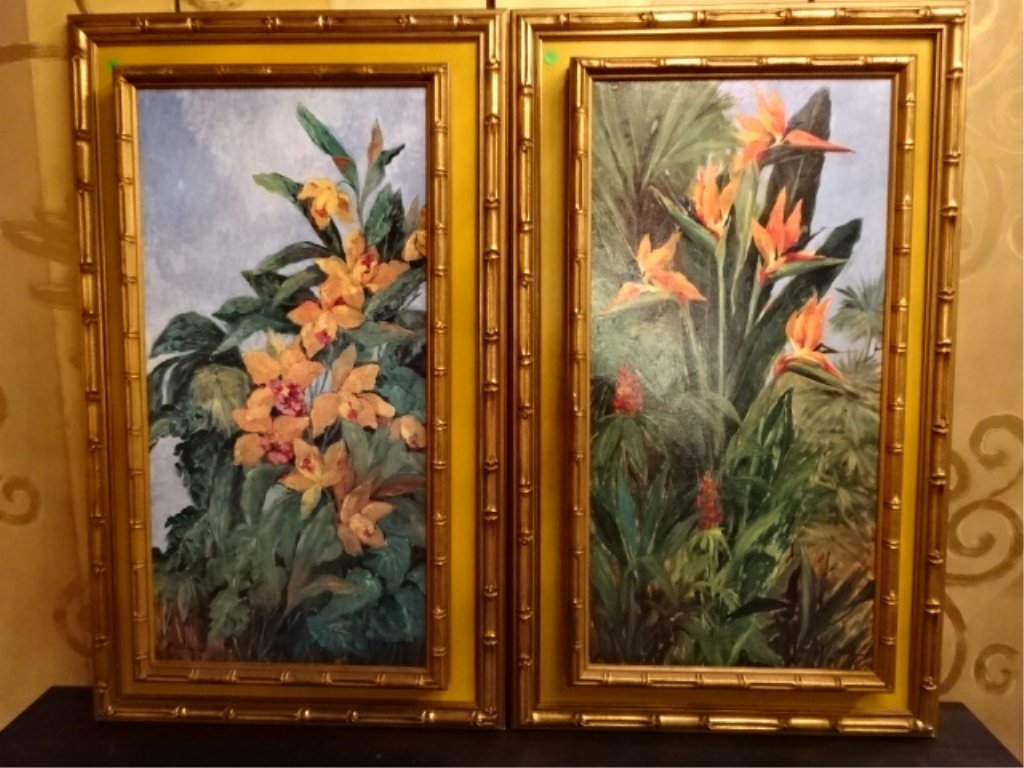 PAIR JOHN RICHARD GICLEES ON CANVAS, ORCHID AND BIRD OF (1 of 10)