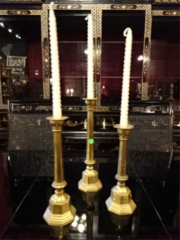 3 BRASS CANDLESTICKS, LARGEST APPROX 14.5"H, SKU626.08 (1 of 4)
