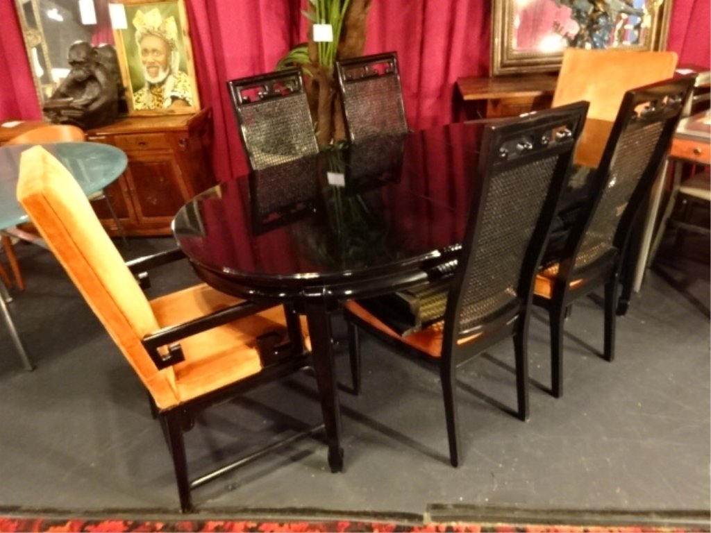 MID CENTURY ASIAN MOTIF DINING TABLE WITH 6 CHAIRS (2 (1 of 9)