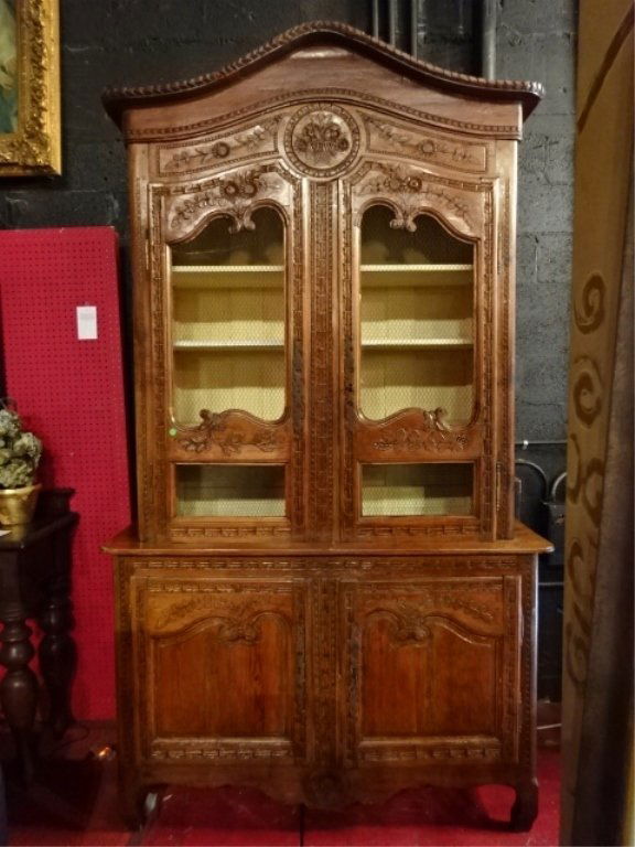 19TH CENTURY CARVED CABINET, 2 UPPER MESH FRONT DOORS, (1 of 10)