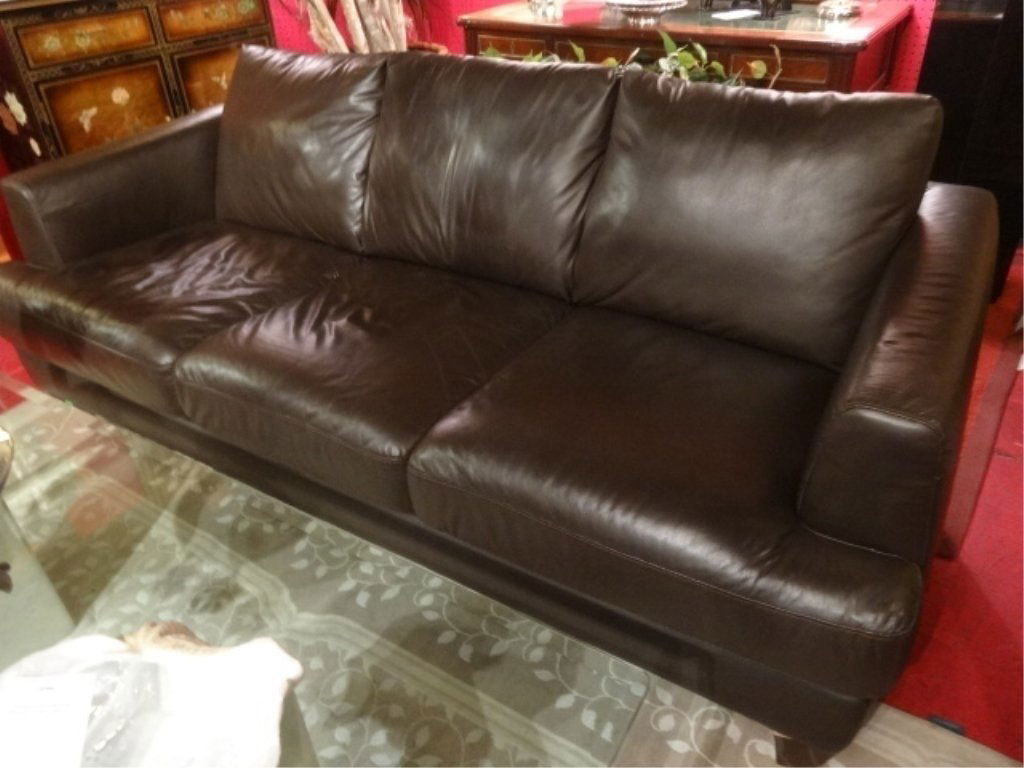 MODERN ITALIAN LEATHER SOFA, BROWN LEATHER, SQUARE (1 of 6)