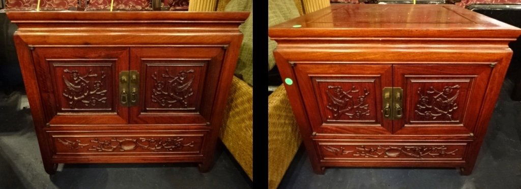 PAIR CHINESE ROSEWOOD TABLES WITH 2 DOOR CABINETS, (1 of 10)