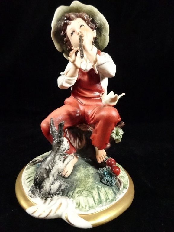 CAPODIMONTE PORCELAIN FIGURINE, BOY PLAYING FLUTE, (1 of 7)