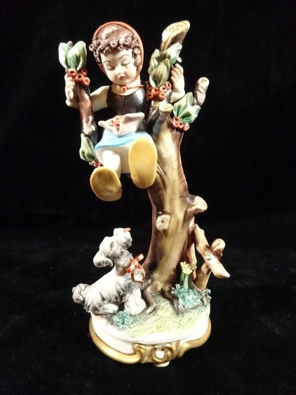 CAPODIMONTE PORCELAIN FIGURINE, GIRL IN TREE, APPROX: CAPODIMONTE PORCELAIN FIGURINE, GIRL IN TREE, APPROX 6.75"H, SKU616.10