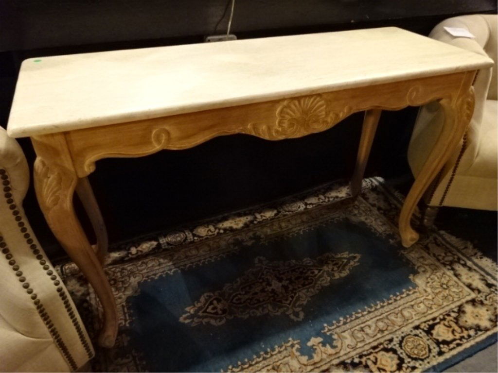 FRENCH STYLE STONE TOP CONSOLE TABLE, LIGHT FINISH, (1 of 8)