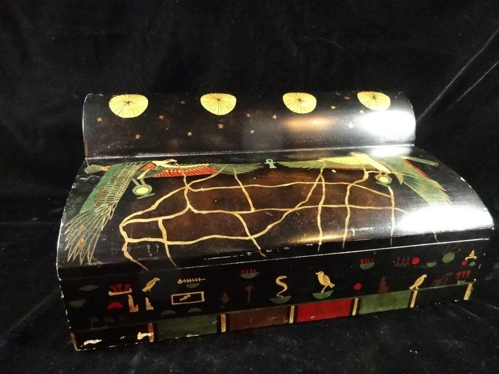 EGYPTIAN MOTIF WOOD WRITING BOX WITH BIRDS, APPROX (1 of 6)