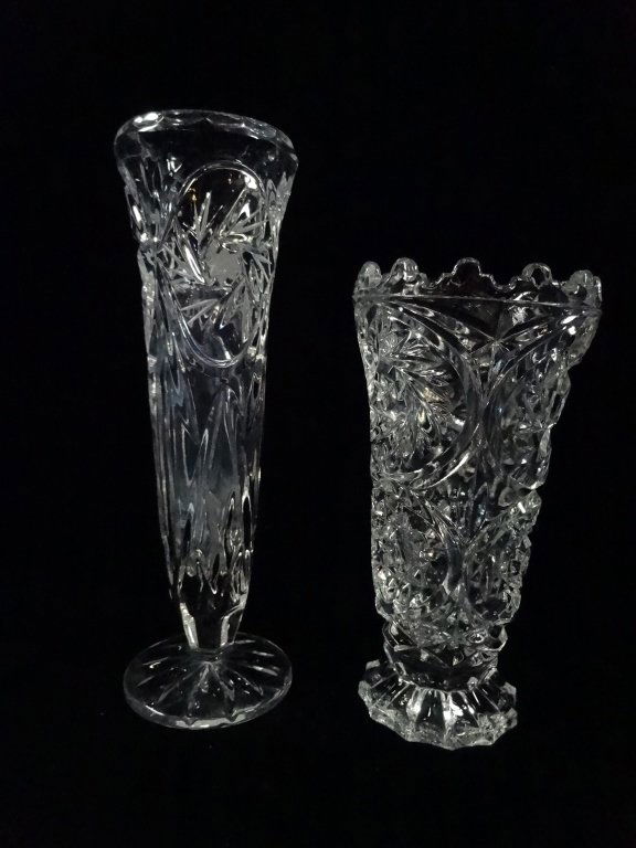 2 PC CRYSTAL BUD VASES, APPROX 8" & 6 1/8"H (1 of 4)