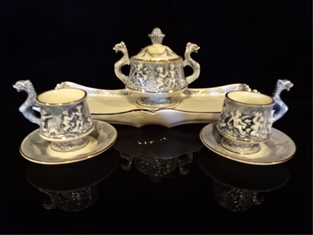 6 PC R. CAPODIMONTE PORCELAIN DEMITASSE SET IN ORIGINAL: 6 PC R. CAPODIMONTE PORCELAIN DEMITASSE SET IN ORIGINAL BOX, LABELED M.A S - R. CAPODIMONTE, SKU640.12