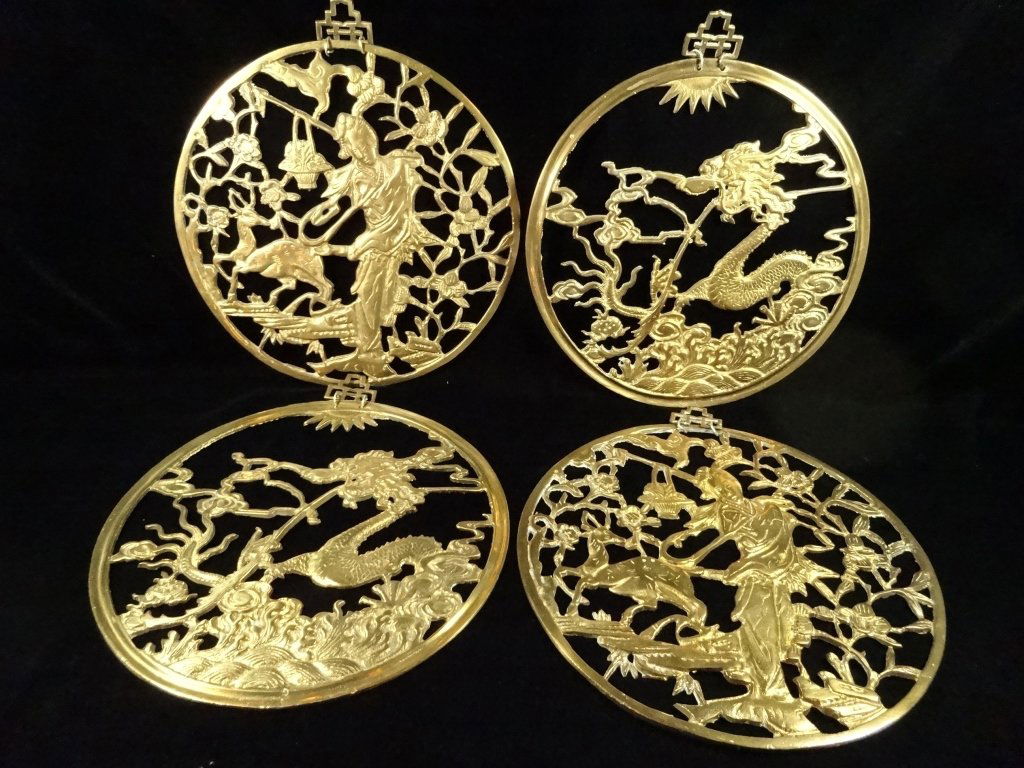 4 CHINESE BRASS PLAQUES, APPROX 10" DIAMETER (1 of 3)