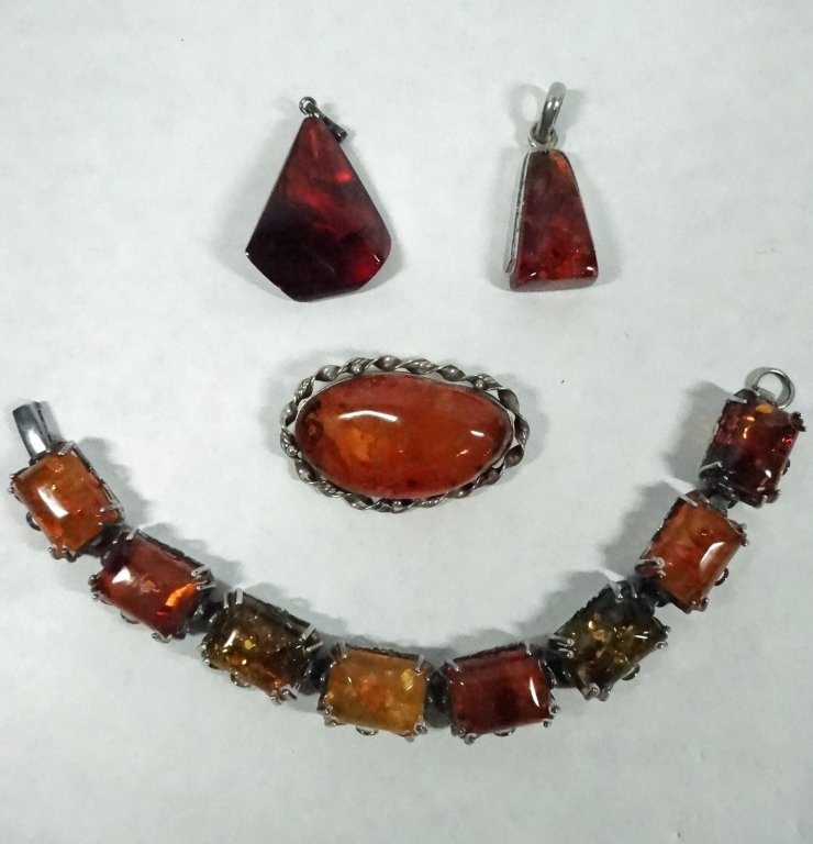 4 PC AMBER & SILVER JEWELRY, INCLUDES 7.5" BRACELET, 2 (1 of 6)