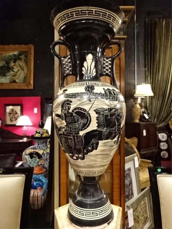 LARGE GREEK CERAMIC AMPHORA VASE, BLACK AND IVORY WITH (1 of 8)