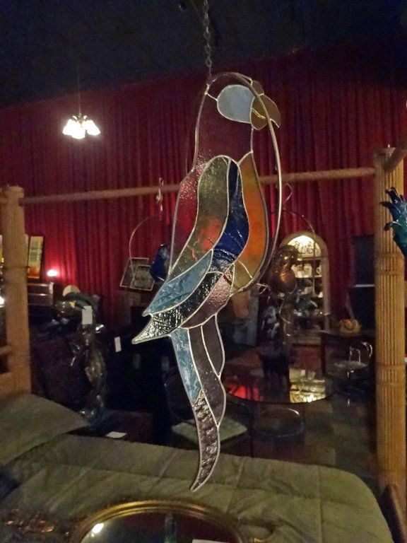 LEADED GLASS PARROT SCULPTURE, APPROX 19.5"H (1 of 4)
