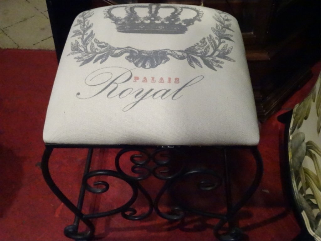 UPHOLSTERED STOOL, METAL BASE, EMBROIDERY STYLE SEAT (1 of 4)