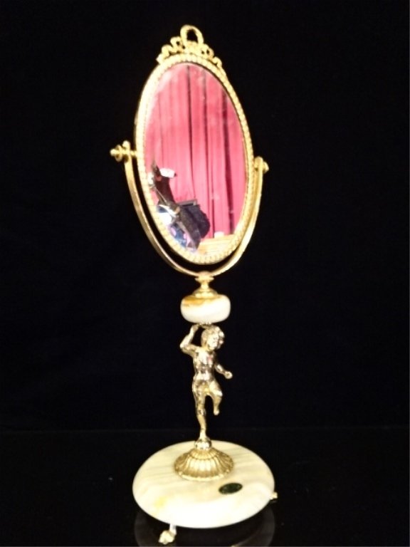 ONYX AND BRASS VANITY MIRROR, LIKE NEW CONDITION, 15"H (1 of 7)