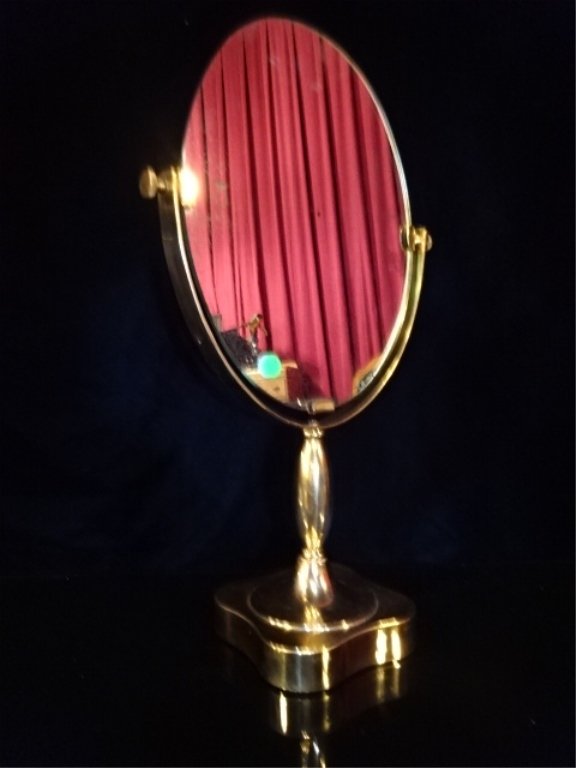 BRASS VANITY MIRROR WITH OVAL TILT MIRROR, VERY GOOD (1 of 7)