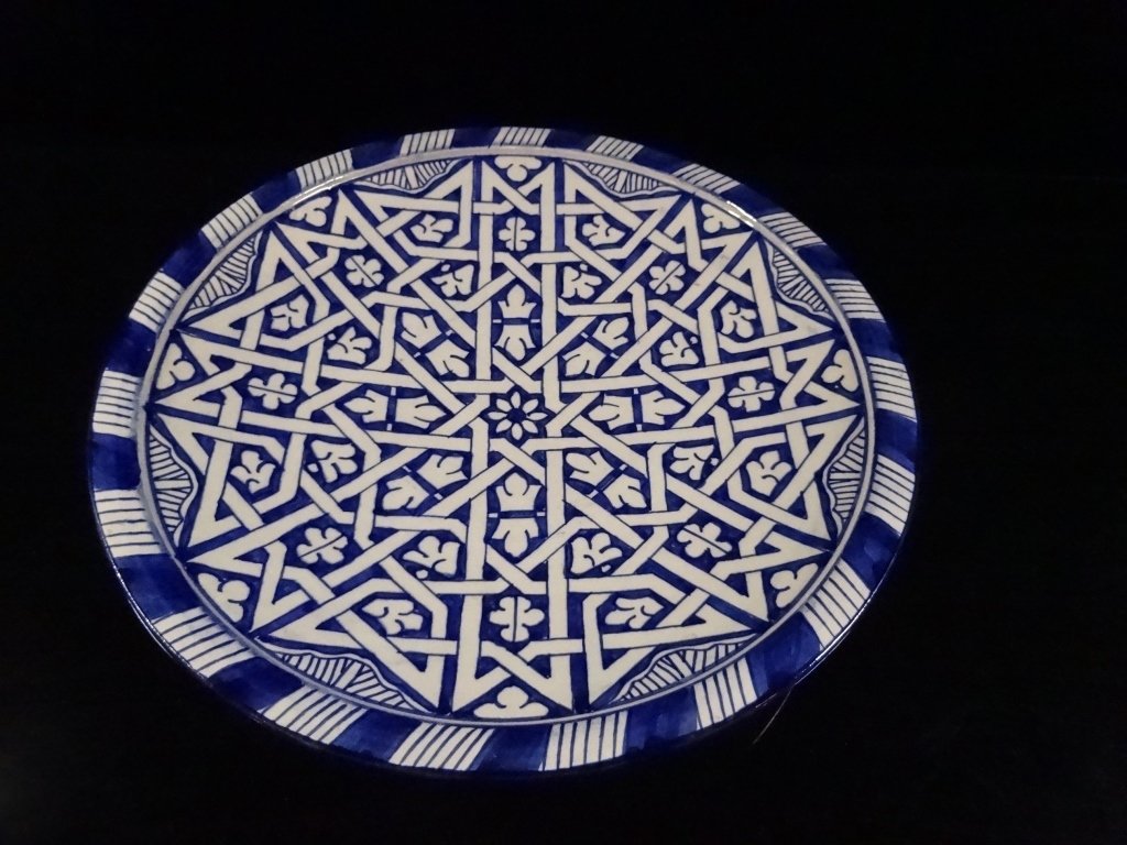 MOROCCAN BLUE & WHITE PLATE, APPROX 9.5" DIAMETER (1 of 3)