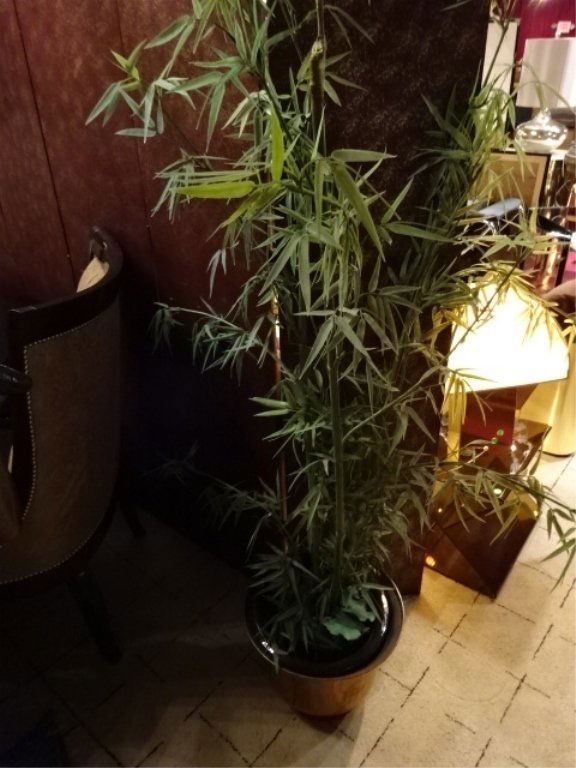 FAUX BAMBOO TREE IN BRASS PLANTER, APPROX 5'H (1 of 3)