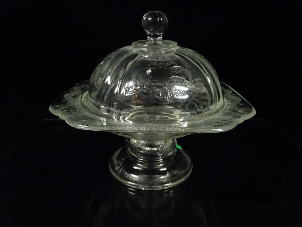 PRESSED GLASS CANDY DISH WITH LID, APPROX 6.5" X 6.75" (1 of 5)