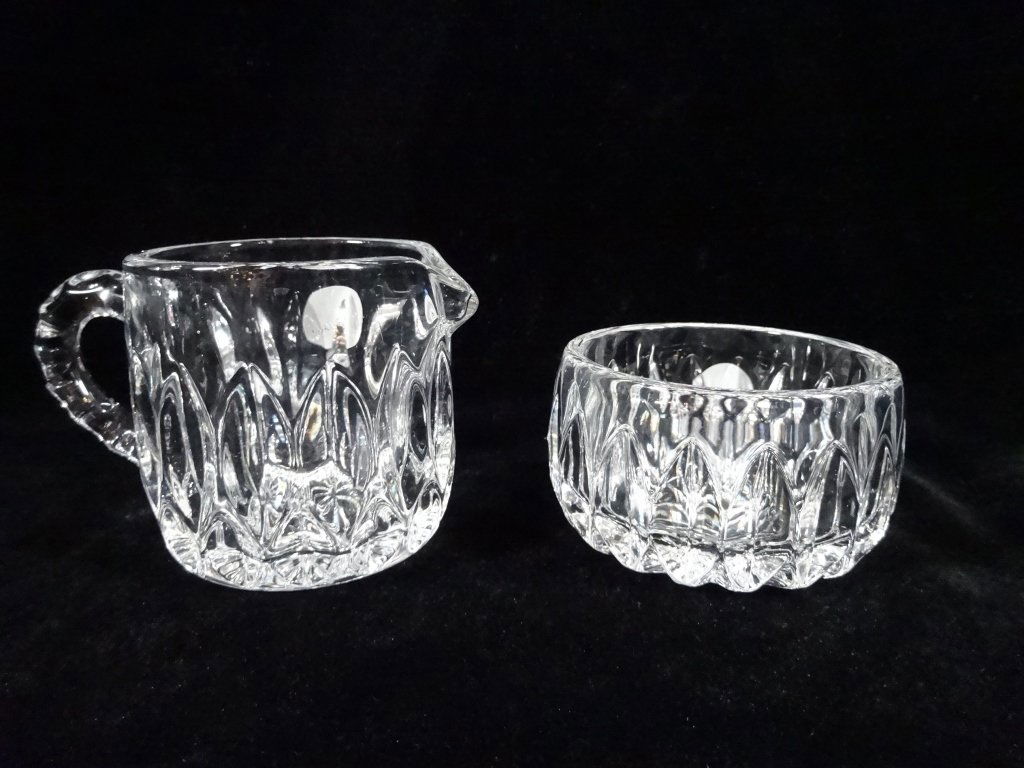 2 PC CRYSTAL CREAM & SUGAR, APPROX 3"H, SKU608.02 (1 of 2)