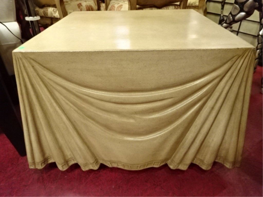 MARGE CARSON LEATHER TABLE WITH FAUX DRAPERY, EMBOSSED (1 of 6)
