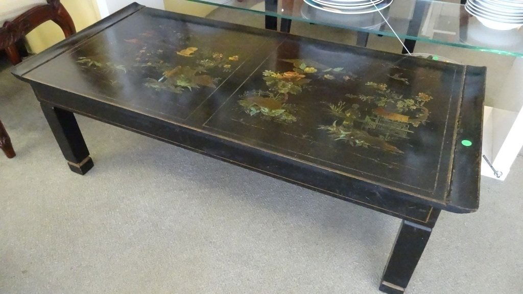 PAINTED CHINOISERIE COFFEE TABLE, BLACK LACQUER WITH (1 of 7)