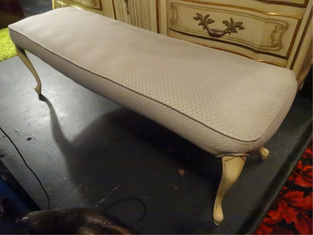 FRENCH STYLE UPHOLSTERED BENCH, LIGHT FINISH CABRIOLET (1 of 3)