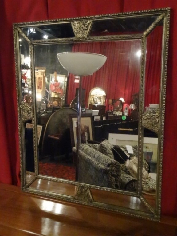 LARGE NEOCLASSICAL STYLE MIRROR WITH METAL AND MIRRORED (1 of 4)