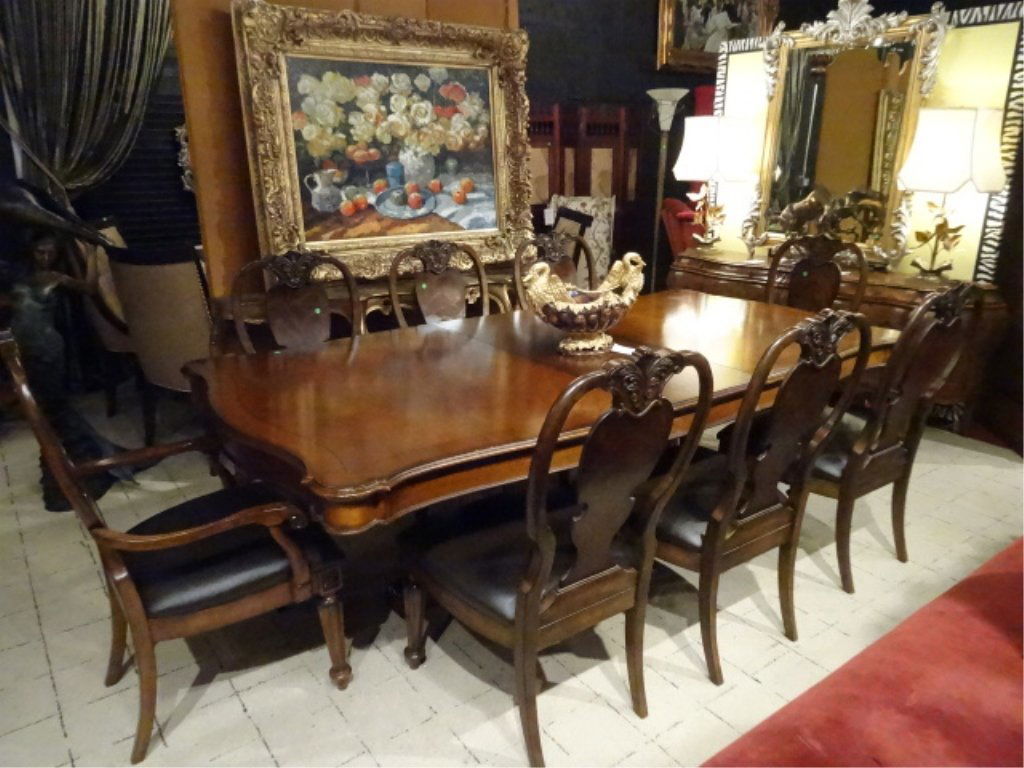 PULASKI DUAL PEDESTAL DINING TABLE, WITH 8 CHAIRS, 2 (1 of 8)