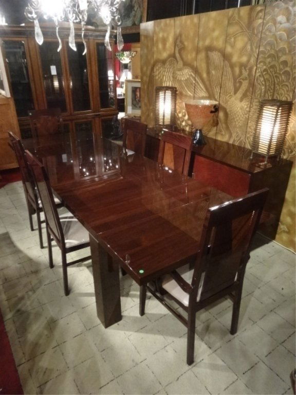 MODERN ITALIAN EXTENSION DINING TABLE, 6 BEIGE SUEDE (1 of 10)