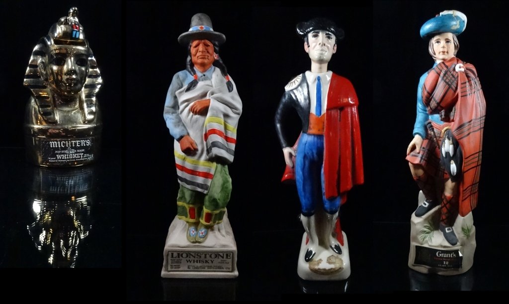 4 PC DECANTER SET, INCLUDES KING TUT, PROUD INDIAN, (1 of 10)