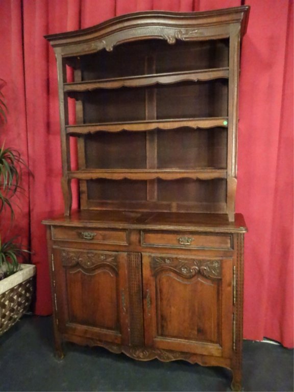 ANTIQUE FRENCH OAK HUTCH, 2 PIECE, WITH 3 UPPER (1 of 10)
