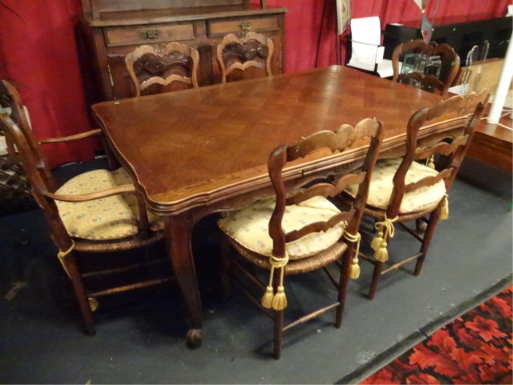 7 PC ANTIQUE FRENCH DINING SET, DRAW LEAF TABLE, 6 (1 of 10)