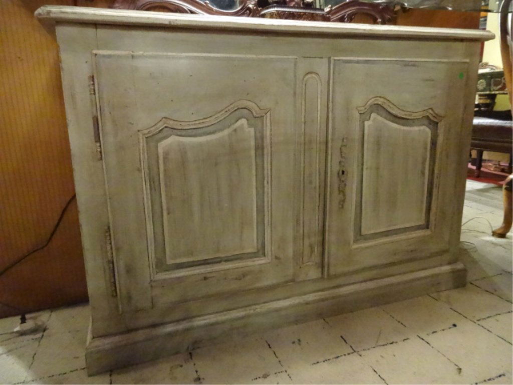 FRENCH STYLE 2 DOOR CABINET, DISTRESSED PAINTED FINISH, (1 of 5)