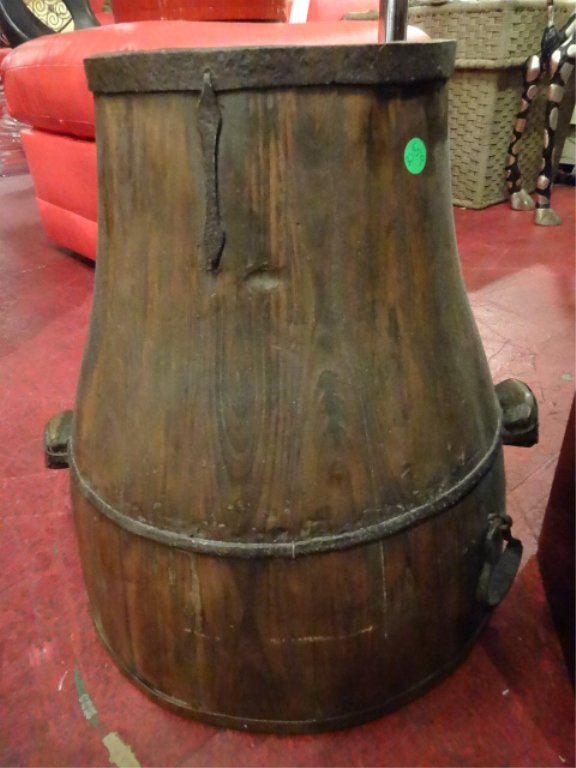 ANTIQUE WOOD BUCKET OR BUTTER CHURN, APPROX 22"H, (1 of 3)