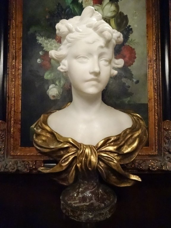 LARGE MARBLE AND GILT METAL BUST OF YOUNG LADY, 19TH (1 of 10)