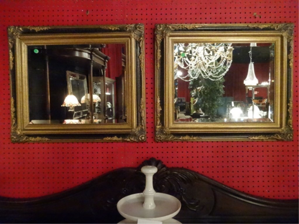PAIR ORNATE GOLD AND BLACK FRAME MIRRORS, EXCELLENT (1 of 7)