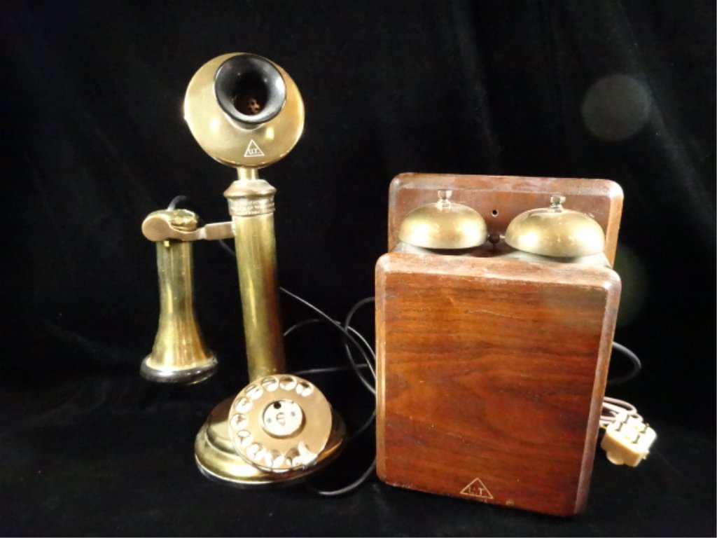 ANTIQUE CANDLESTICK TELEPHONE & BASE, BY G.E. CO. (1 of 9)