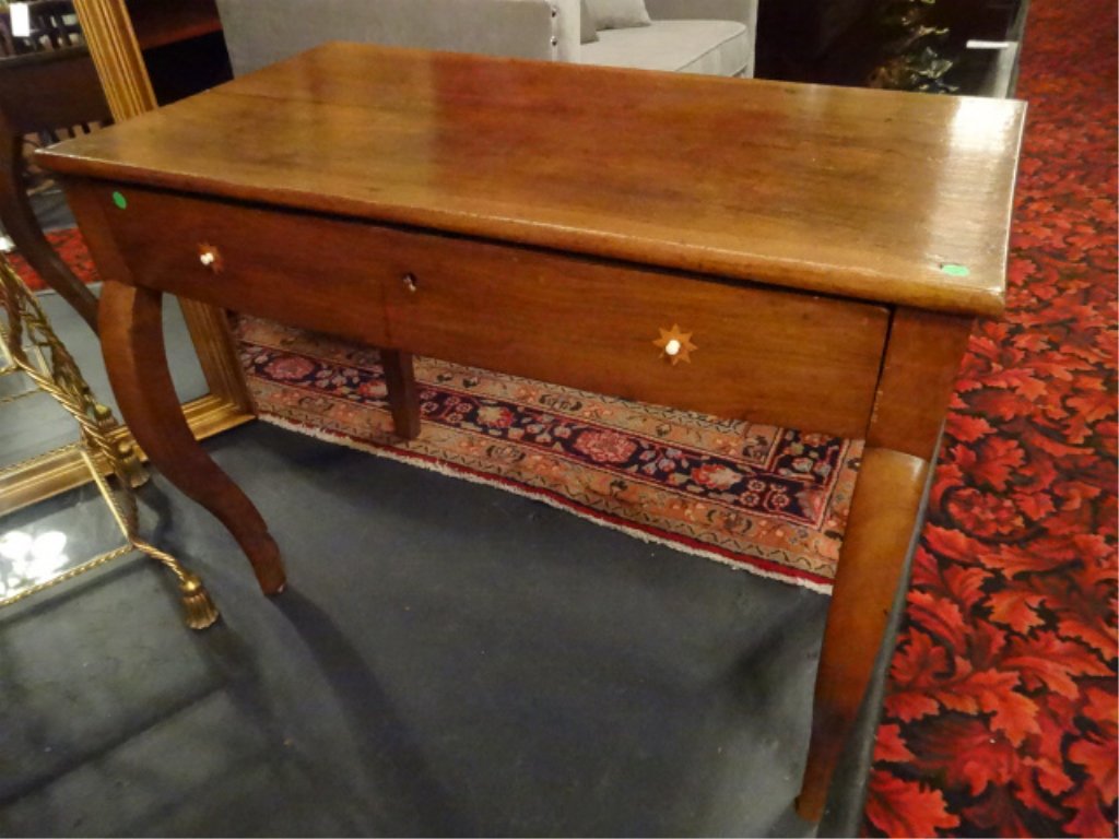 19TH C. WRITING DESK, SINGLE DRAWER, STAR SHAPE INLAID (1 of 8)