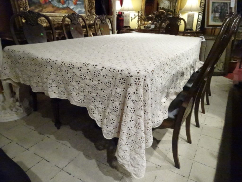 LARGE CROCHET TABLECLOTH, IVORY/BONE WHITE, EXCELLENT (1 of 5)