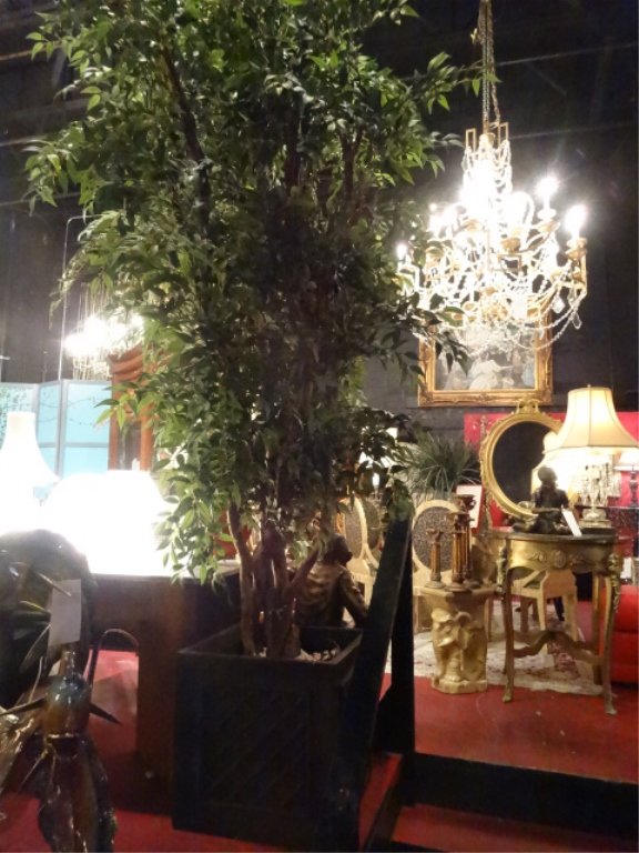 LARGE 8 FT FAUX TREE IN WOOD PLANTER, VERY GOOD (1 of 3)