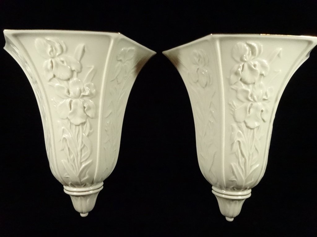 2 PC LENOX PORCELAIN WALL POCKETS, APPROX 10"H (1 of 7)