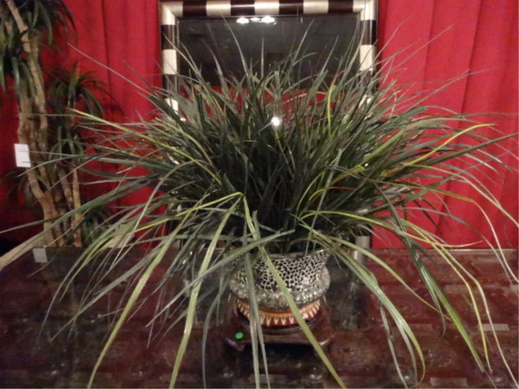 LARGE CERAMIC PLANTER WITH FAUX FOLIAGE, EXCELLENT (1 of 5)