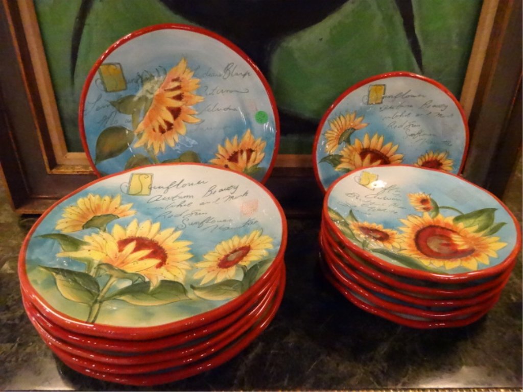 12 PC CERAMIC SUNFLOWER PLATES, SIX 9" PLATES, SIX 6" (1 of 6)